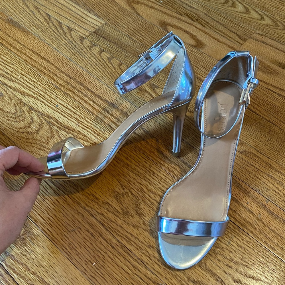 Jcrew silver strappy heels, never worn. Size 8
